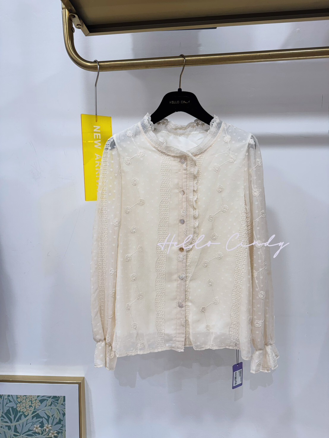 B02066 法式浪漫感米色刺繡蕾絲襯衫
