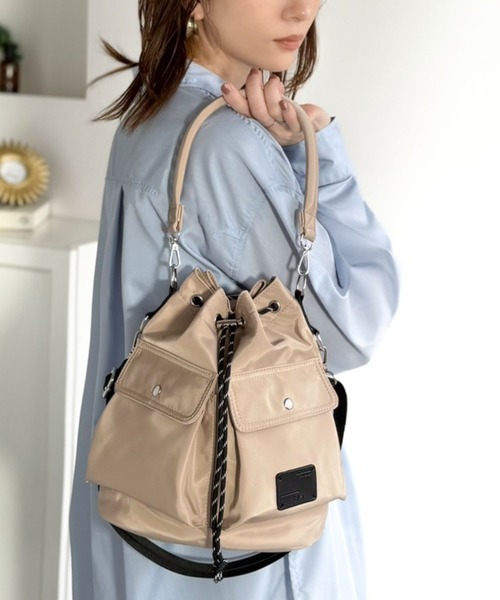 日本🇯🇵連線 JAVA 2WAY防水雙口袋抽繩水桶包 通勤包 單肩包 水桶包 肩背包 手提包 托特包 斜背包 2色(任買兩件7-11免運)/預購