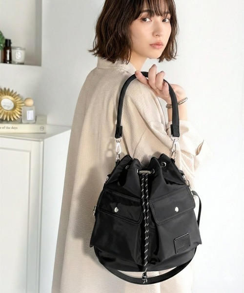 日本🇯🇵連線 JAVA 2WAY防水雙口袋抽繩水桶包 通勤包 單肩包 水桶包 肩背包 手提包 托特包 斜背包 2色(任買兩件7-11免運)/預購