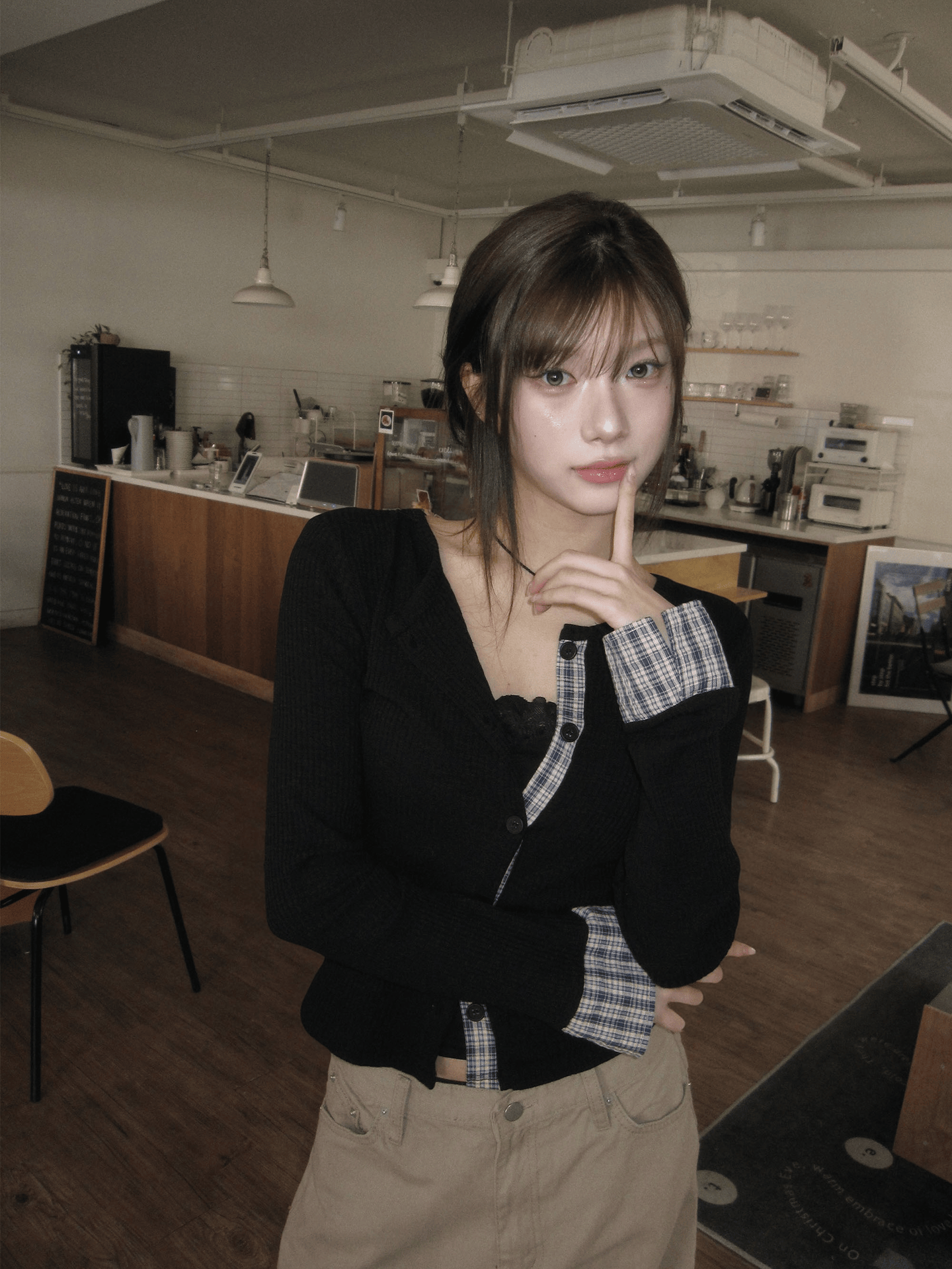 【網站限定優惠】格紋手袖拼接薄外套