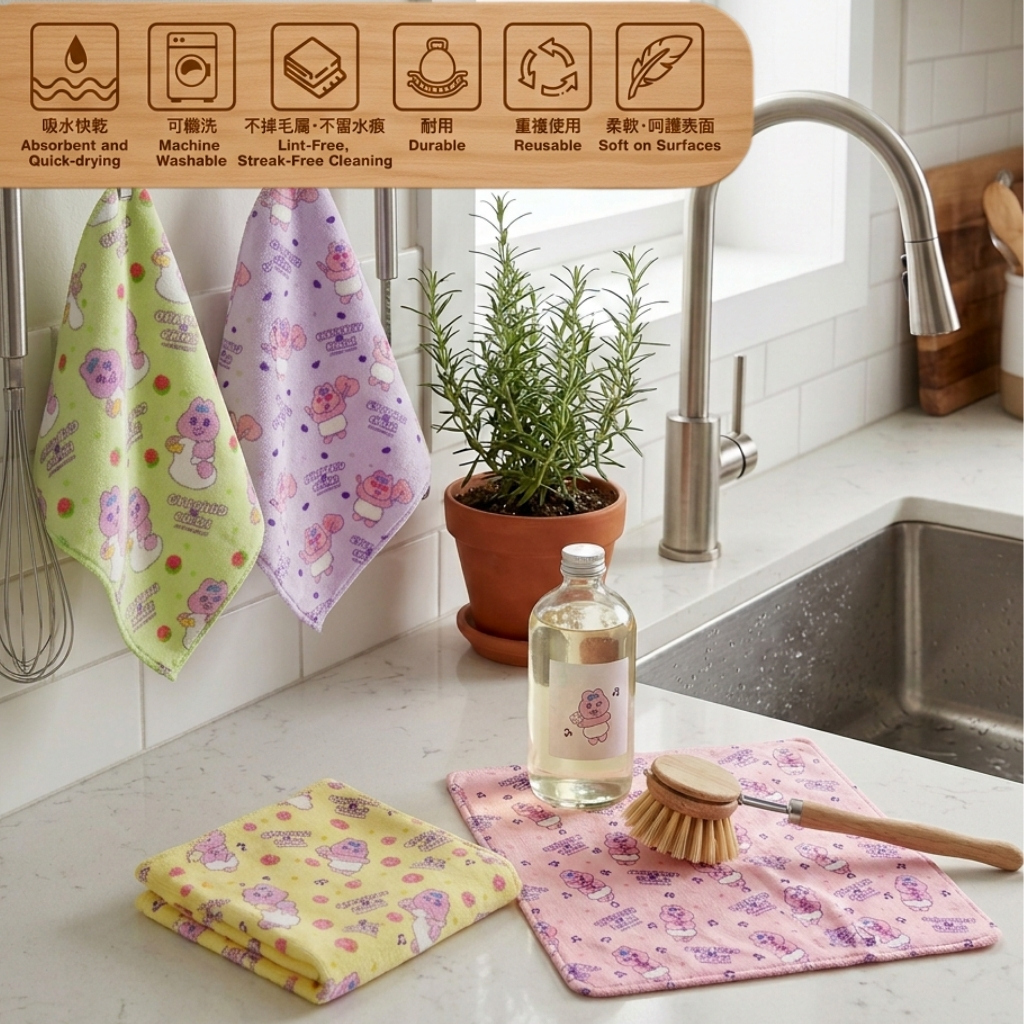 褲褲兔 底褲兔 4P超細纖維廚房抹布(清潔布)