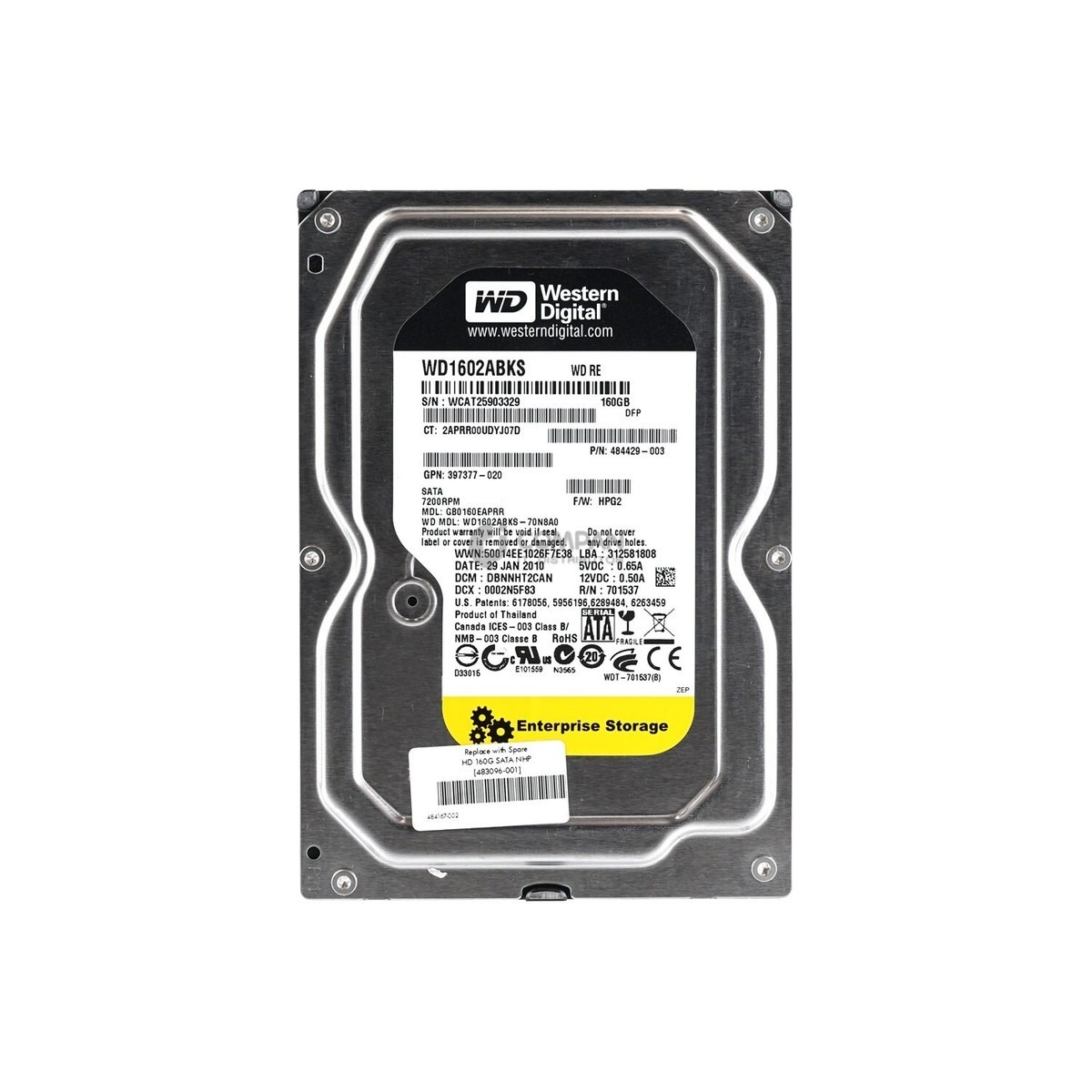 483096-001 HP 3.5" 160GB 7.2K SATA HDD (翻新)