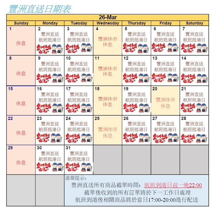 最新空運直送貨期表及訂購須知