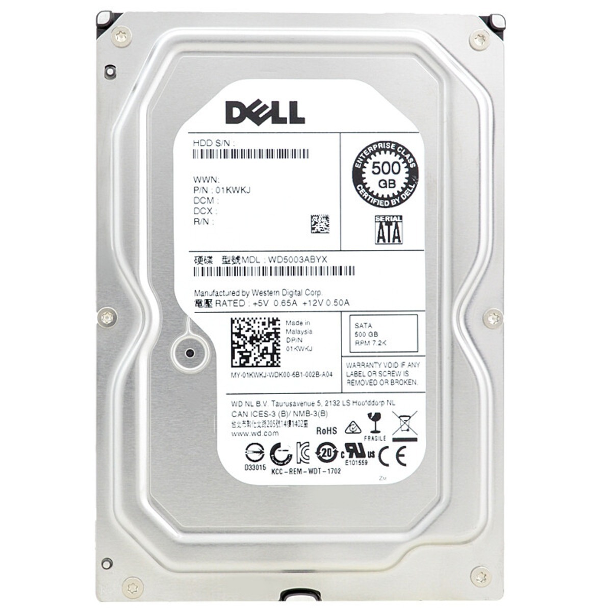 01KWKJ DELL 3.5" 500GB 7.2K 3GB SATA HDD (翻新)
