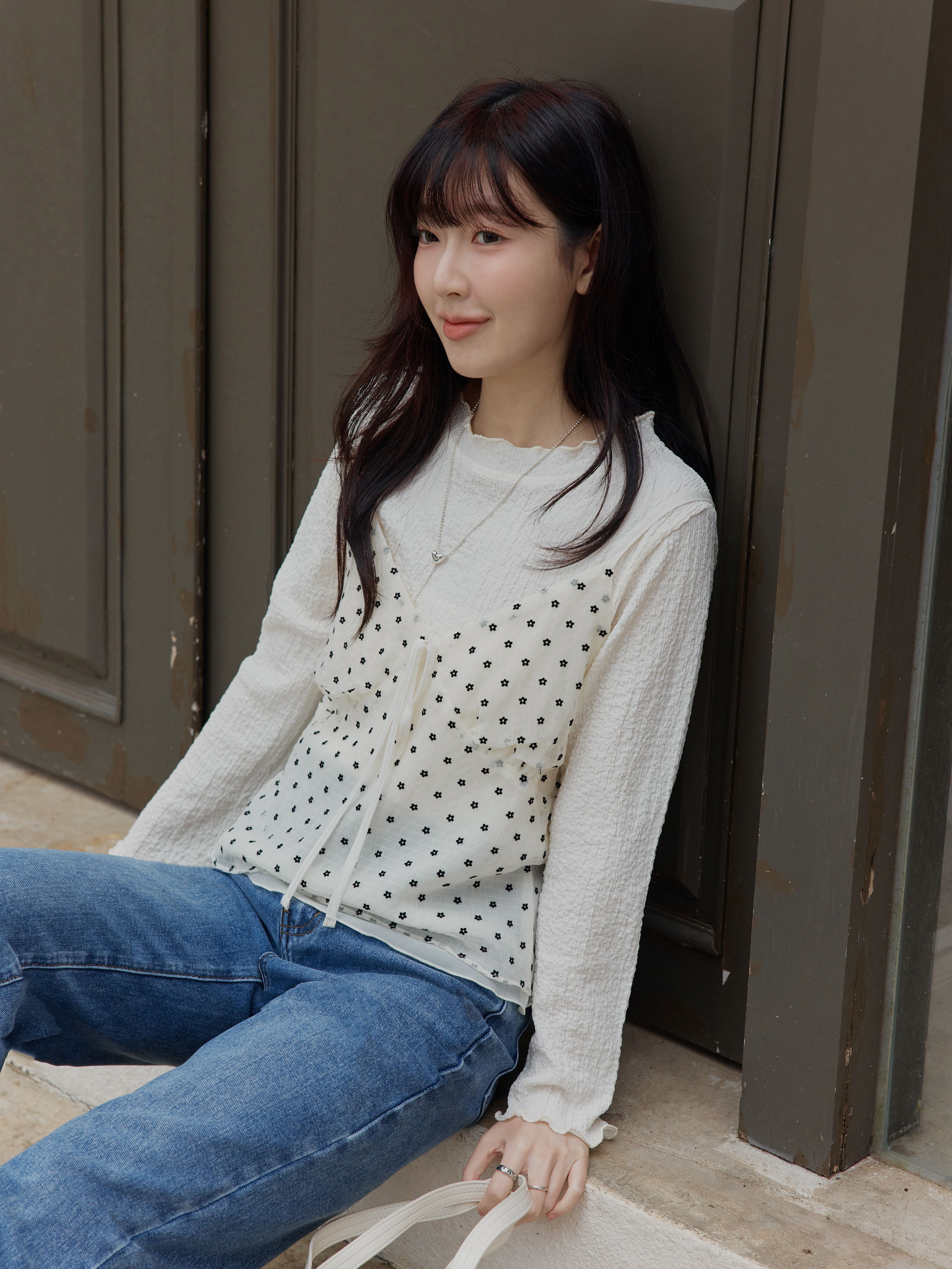 小花透紗綁帶背心