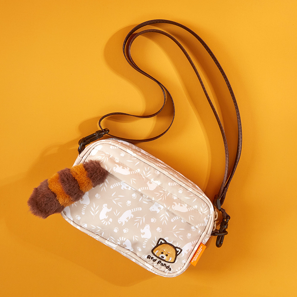 小熊貓印花米色斜孭袋 - 小童