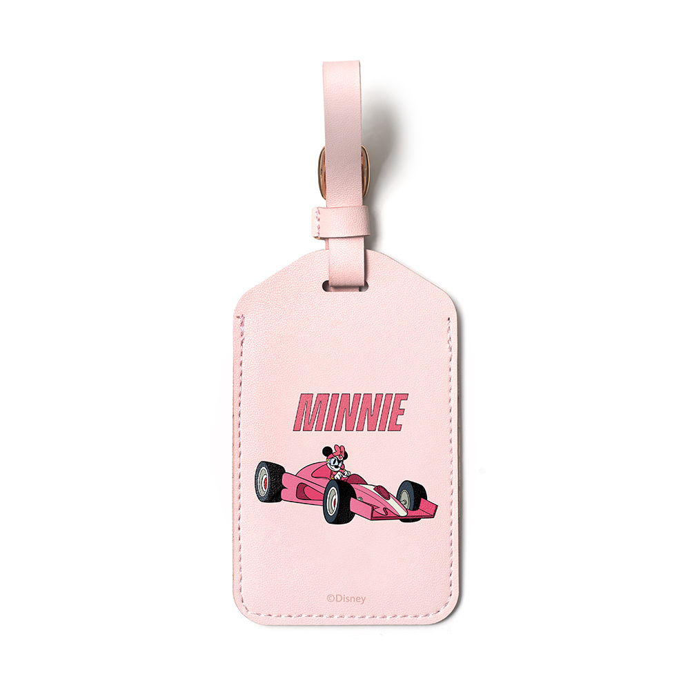 【 賽車系列 】Disney 米奇好朋友-輕巧皮革行李吊牌-全速米妮【正版授權】