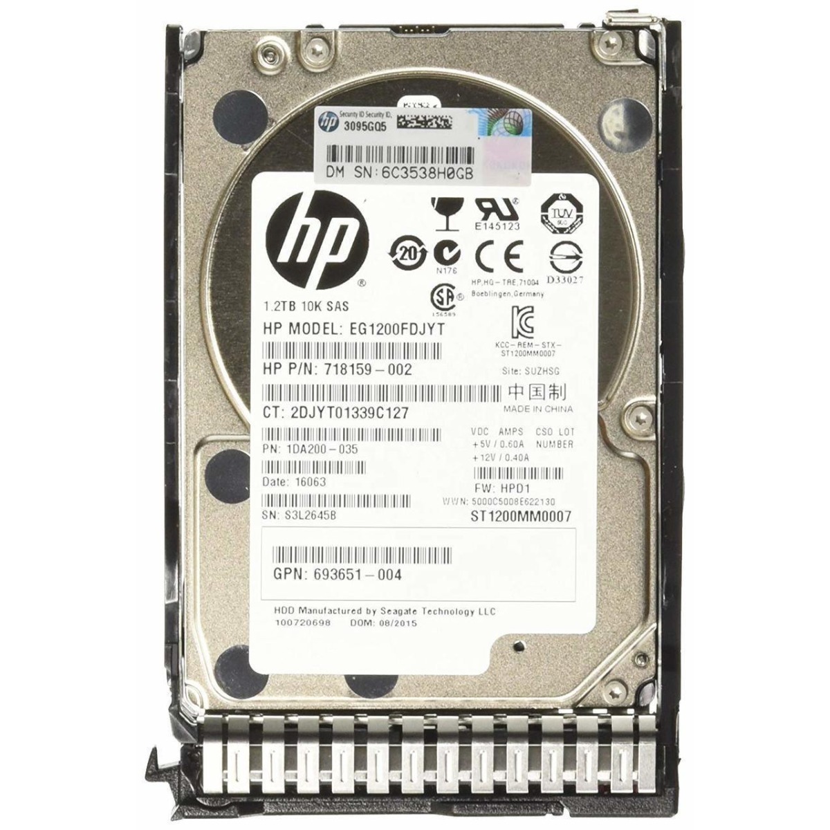 718292-001 CPQ 1.2TB 6G SAS 10K 2.5IN ENT SC HDD (翻新)