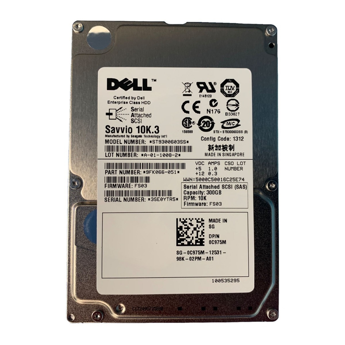 C975M DELL R175 2.5" 300GB 10K SAS 6GBPS HDD (翻新)
