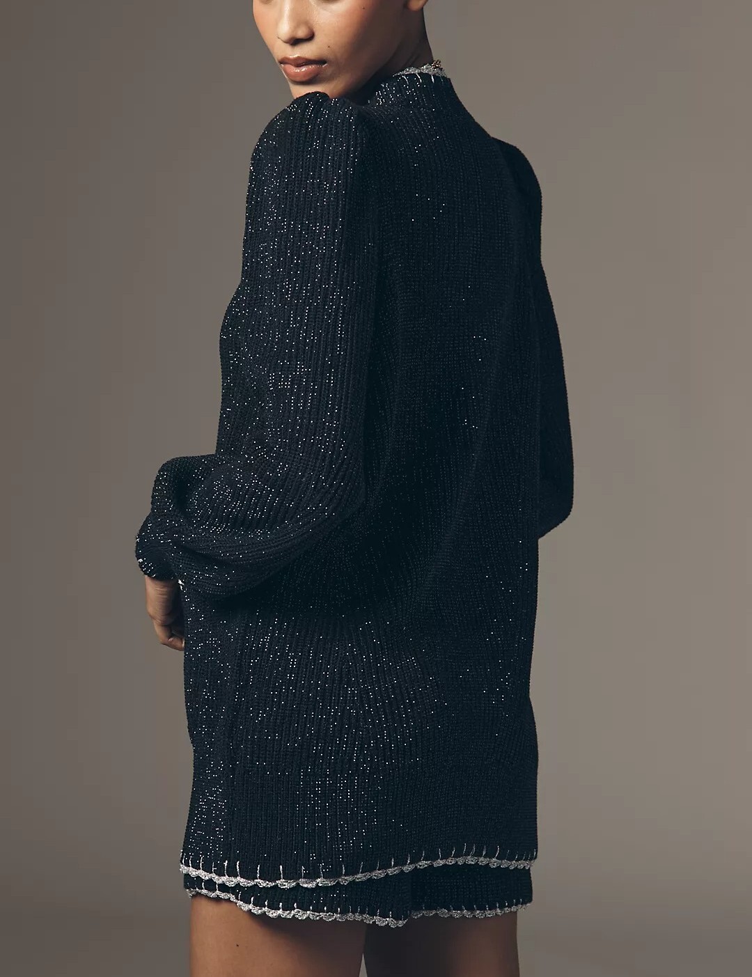 Sugar Sugar黑色水鑽鈕扣銀飾邊燙鑽針織外套