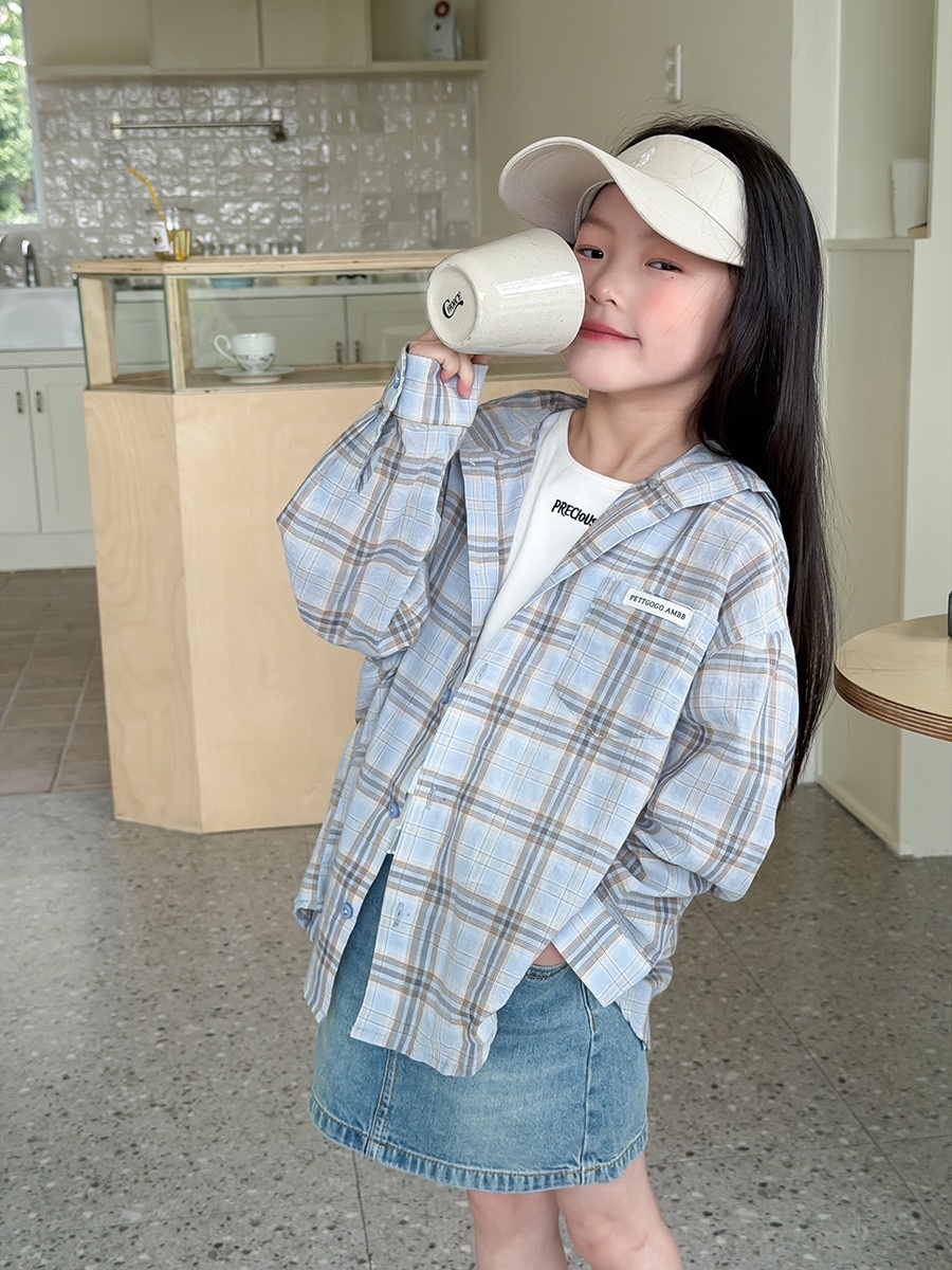 輕薄透氣格子連帽外套/上衣