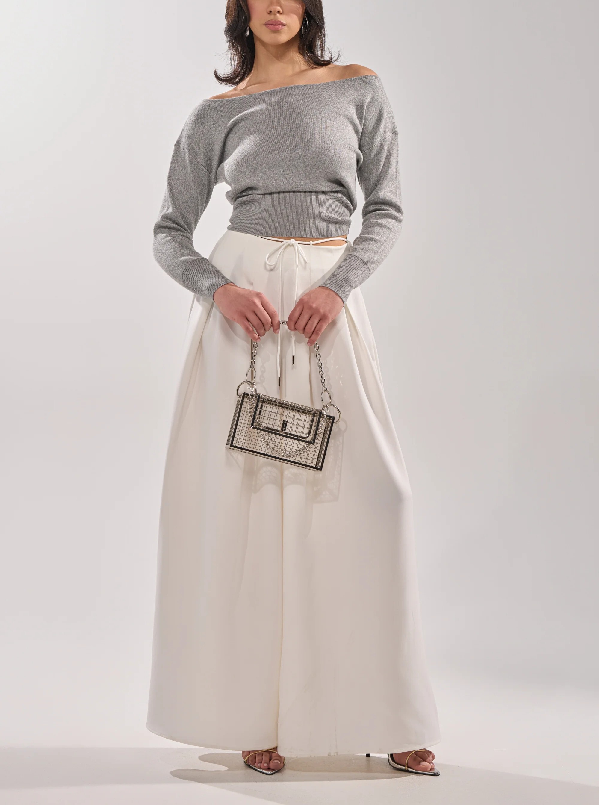 Cloud White雲朵白色露腰綁帶長寛褲