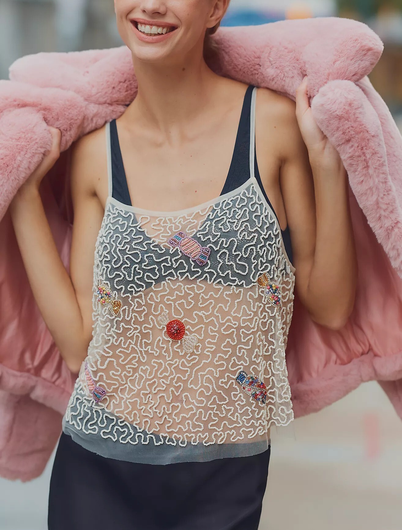 USA Candy美國手工縫珠糖果奶油色Cami Top