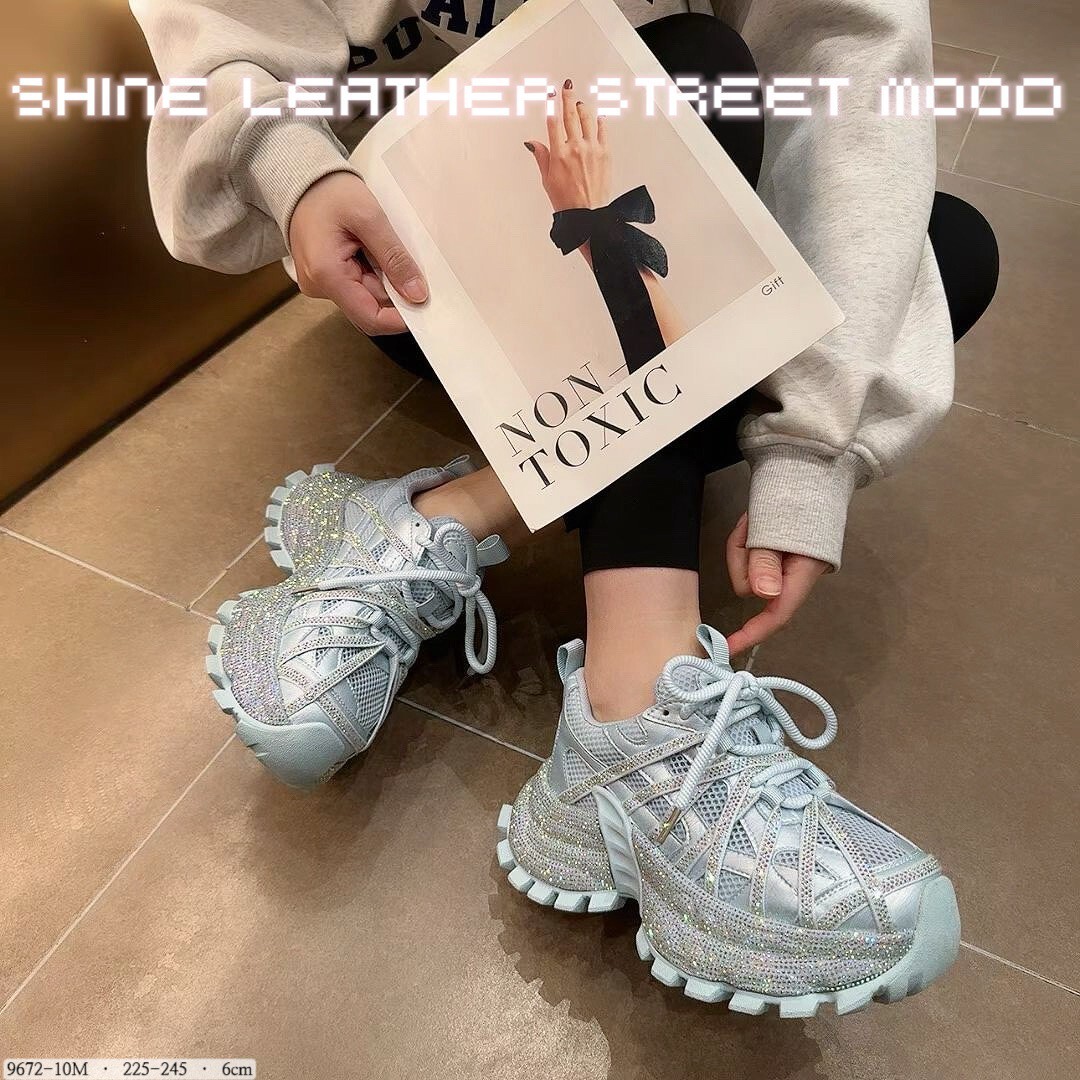 9672-10M  韓國甜酷水鑽鋸齒老爹鞋