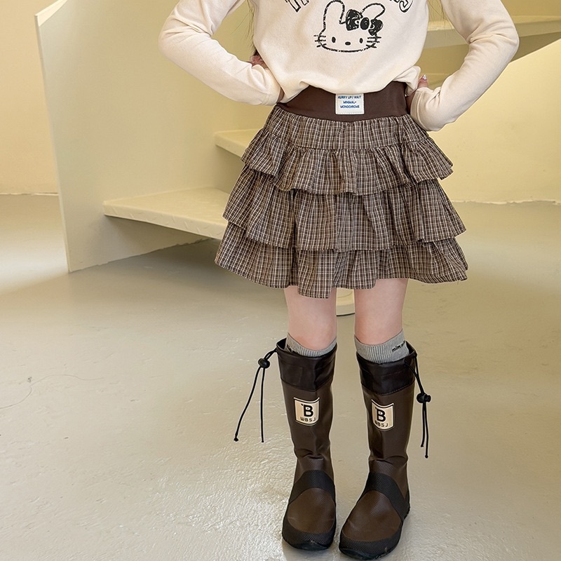 咖色/黑色蛋糕百褶裙