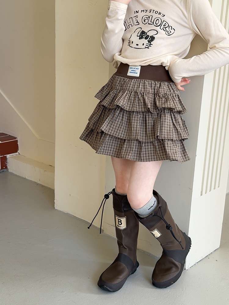 咖色/黑色蛋糕百褶裙