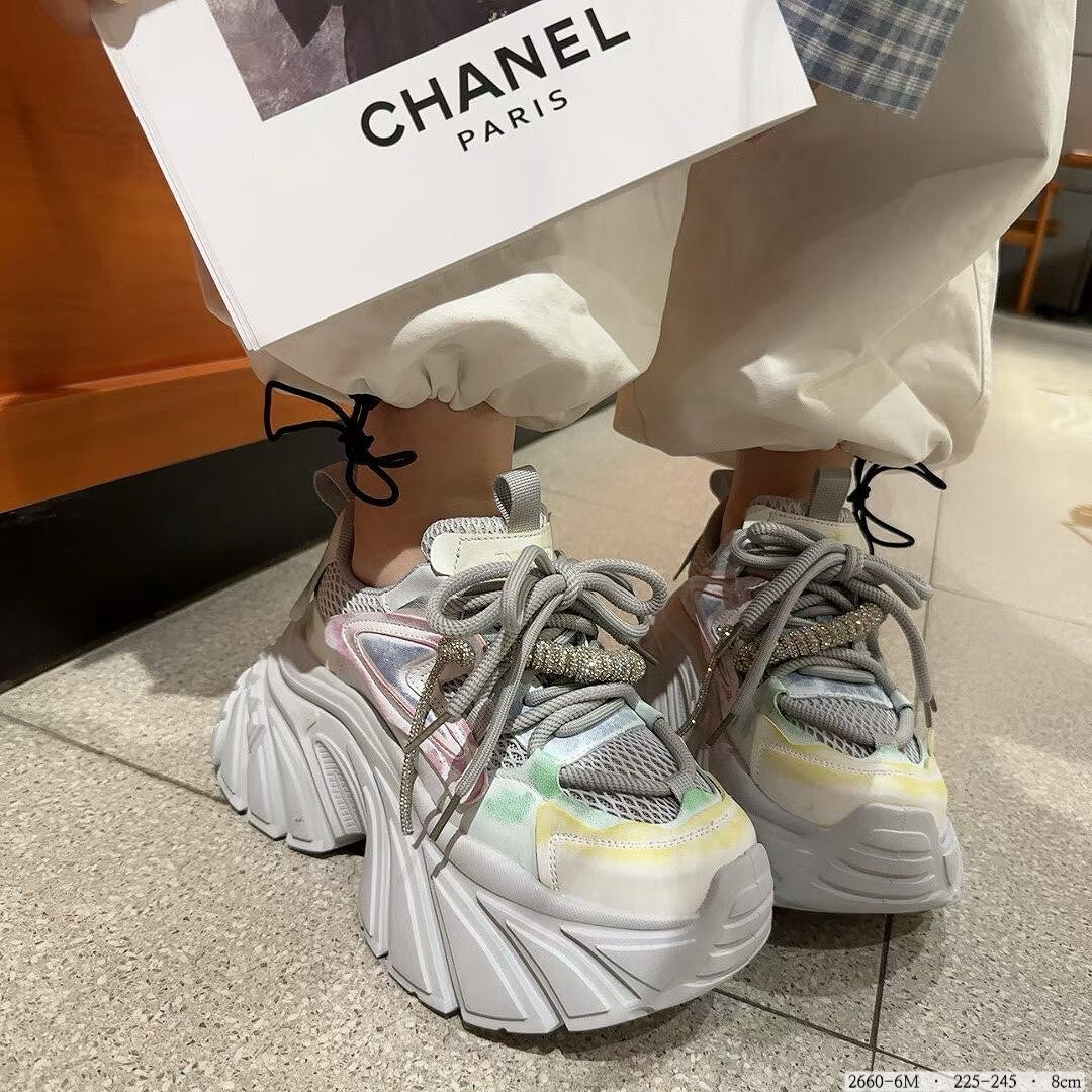 2660-6M  韓國真皮彩霧暈染增高老爹鞋