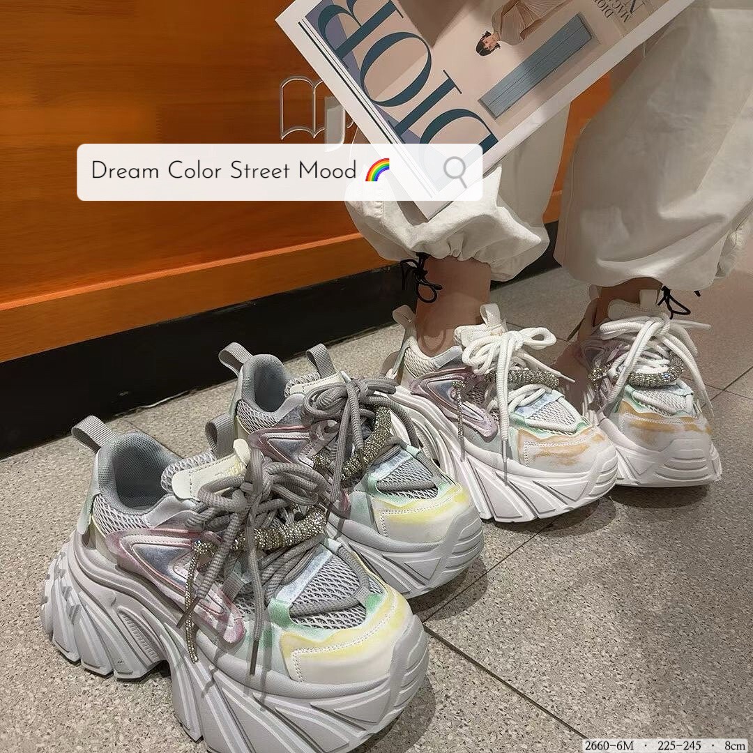 2660-6M  韓國真皮彩霧暈染增高老爹鞋