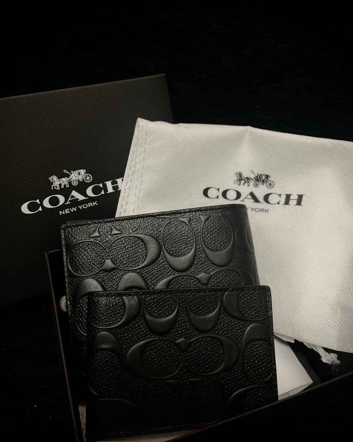 <送男友>COACH 3in1 wallet 防刮 牛皮革 LOGO 短夾 內附證件夾 黑色
