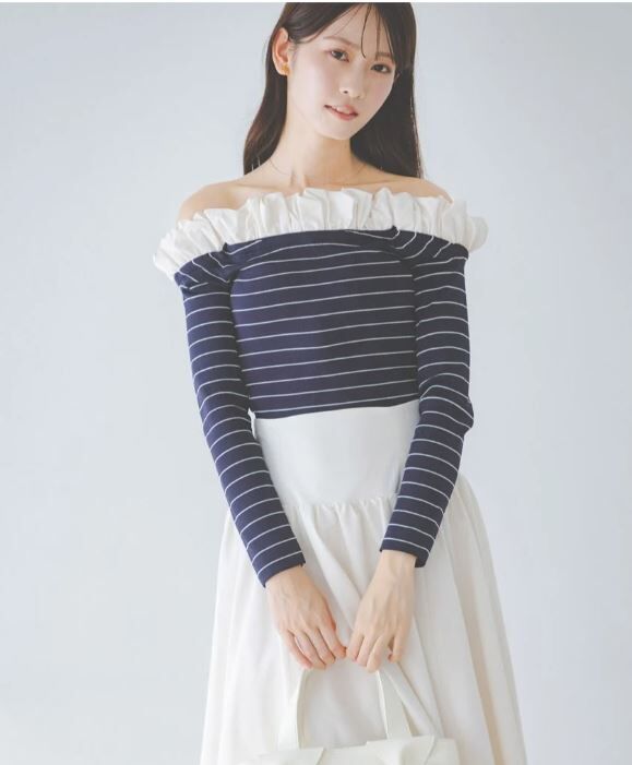 [預購] SNIDEL 氣球荷葉一字領針織衫