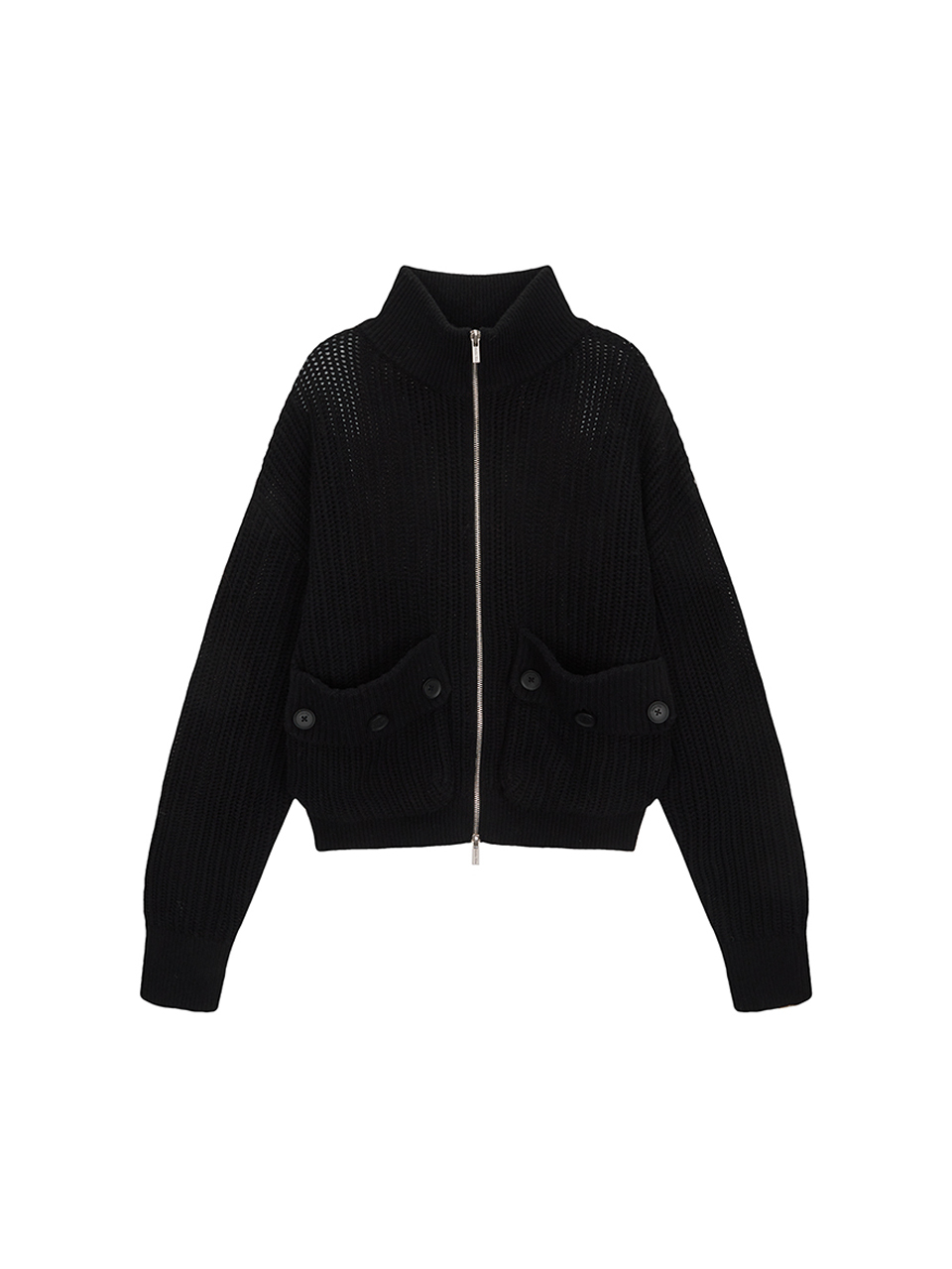 大口袋針織外套 黑色