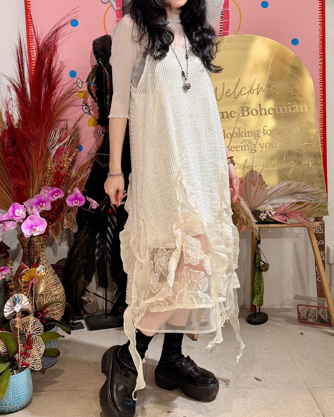 [訂貨大約10天]   顯瘦閃閃背心不規則腳連身裙 KOR0320 - F109 white / F110 black (0226live)