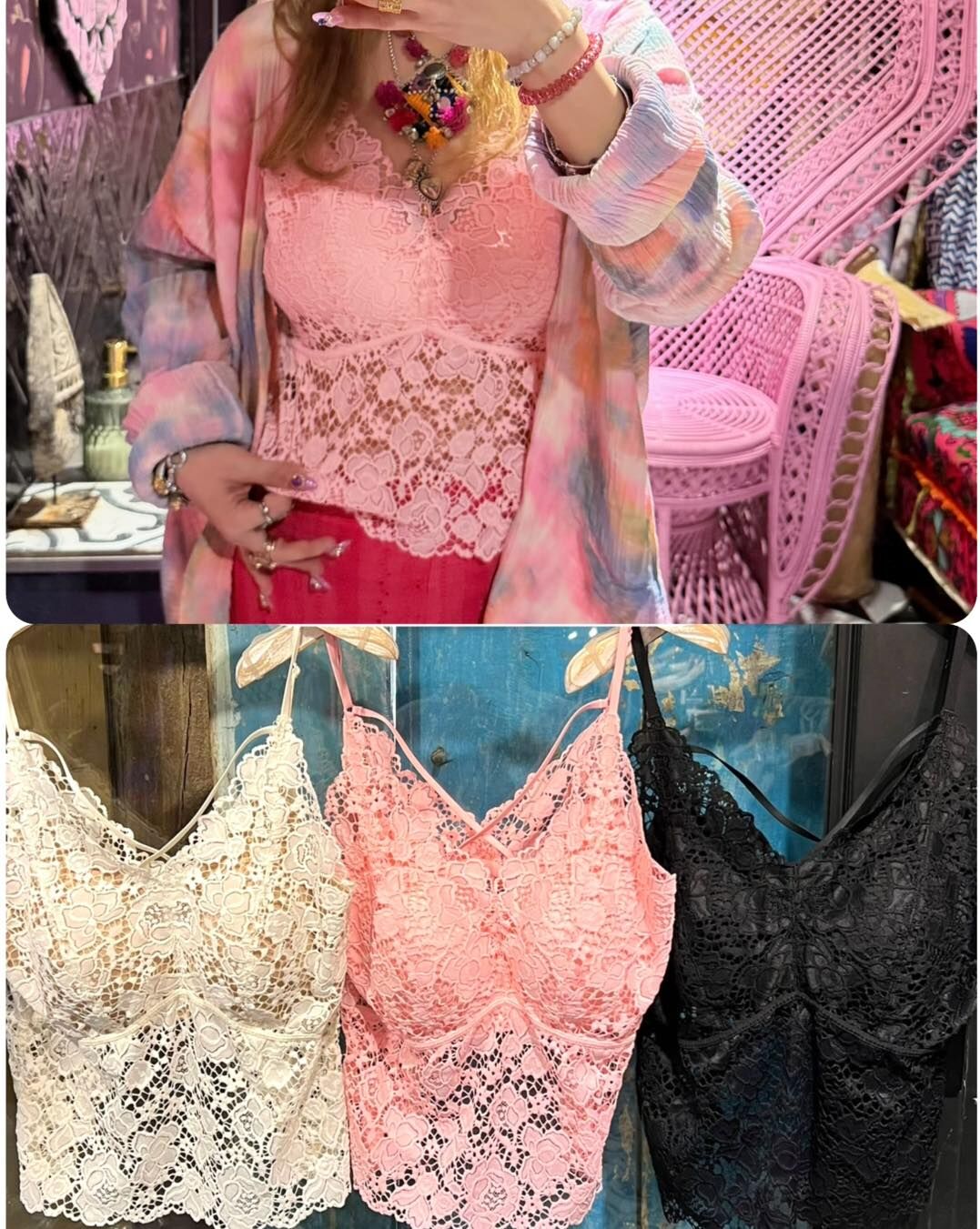 [訂貨約10天] Macrame top KOR0321 - F111 black / F112 white / F113 pink (0223live)