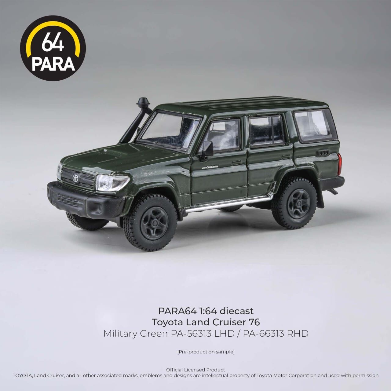 PO-$105 * PARA64 * 1:64 TOYOTA LAND CRUISER LC76 MILITARY GREEN RHD