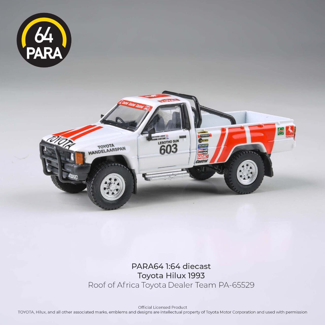 PO-$125 * PARA64 * 1:64 TOYOTA HILUX ROOF OF AFRICA TOYOTA DEALER TEAM RHD