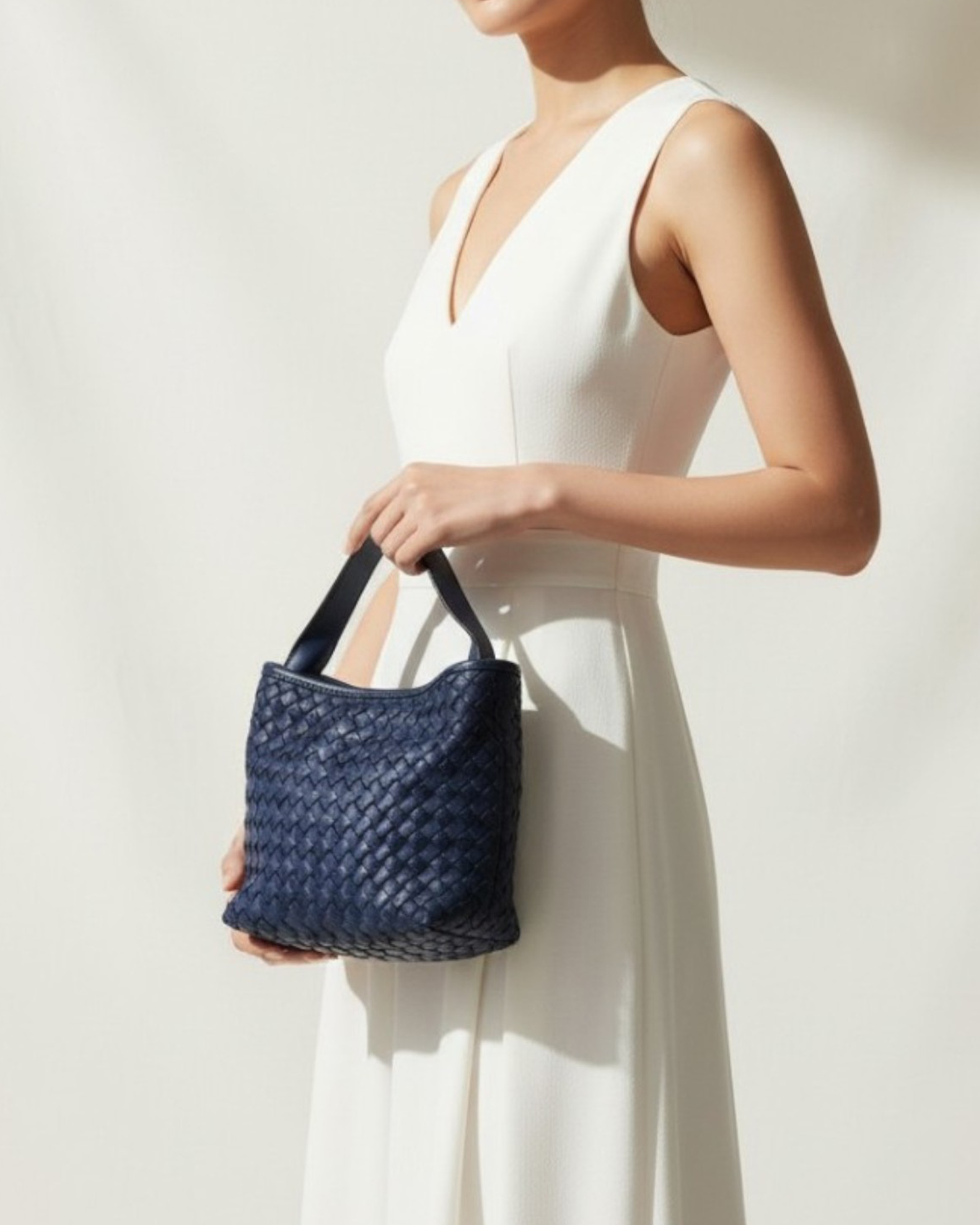 ELVA 編織兩用小水桶包 深藍