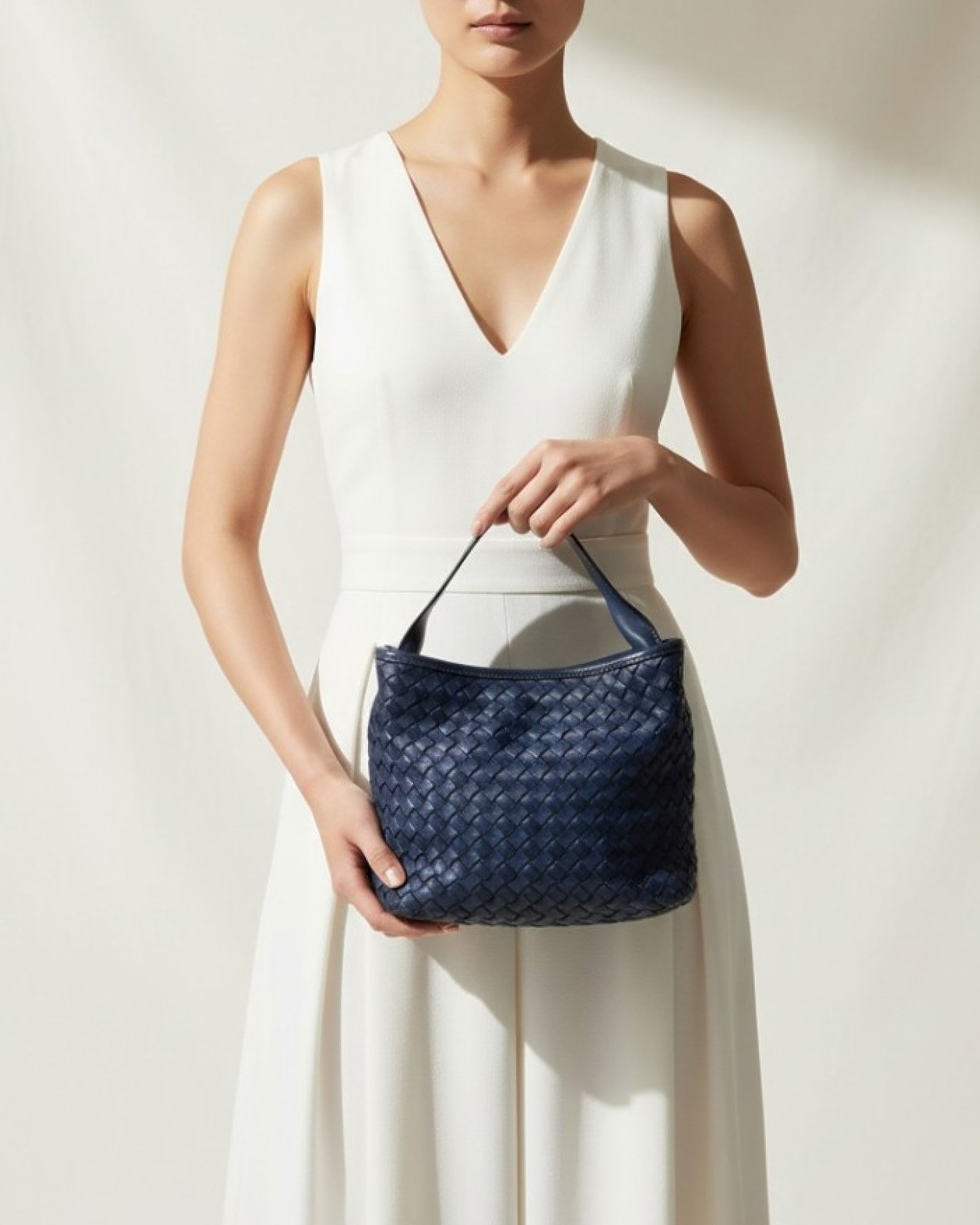 ELVA 編織兩用小水桶包 深藍