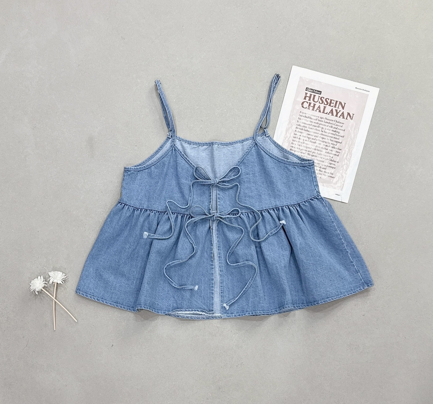 前綁帶牛仔吊帶短背心