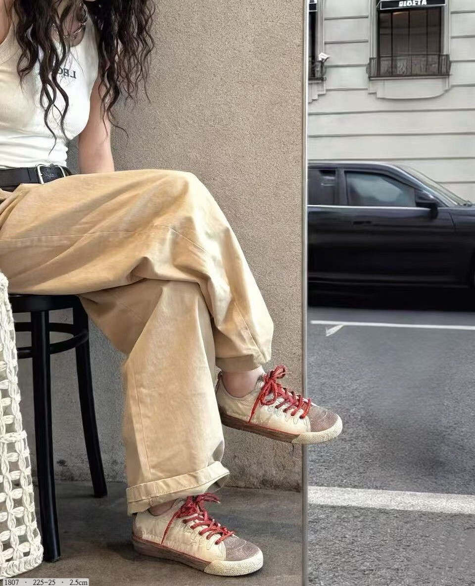 1807  韓國真皮撞色拼接復古休閒鞋