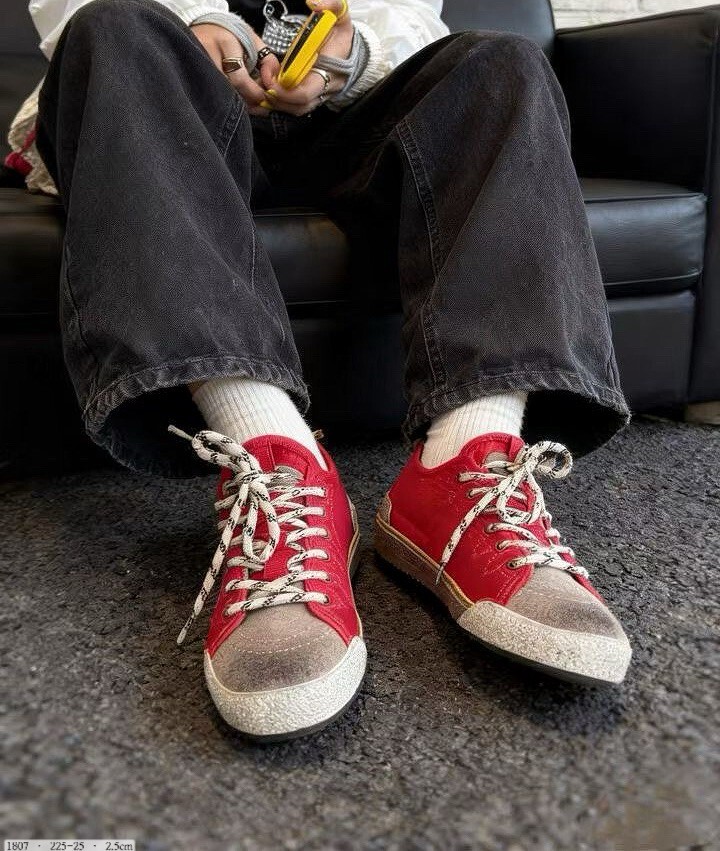 1807  韓國真皮撞色拼接復古休閒鞋