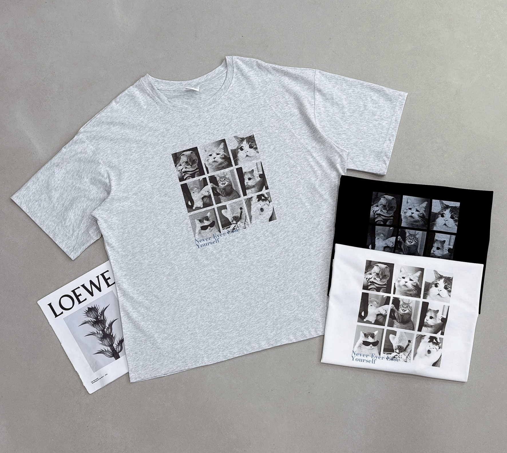 九宮格驚訝貓咪棉質上衣