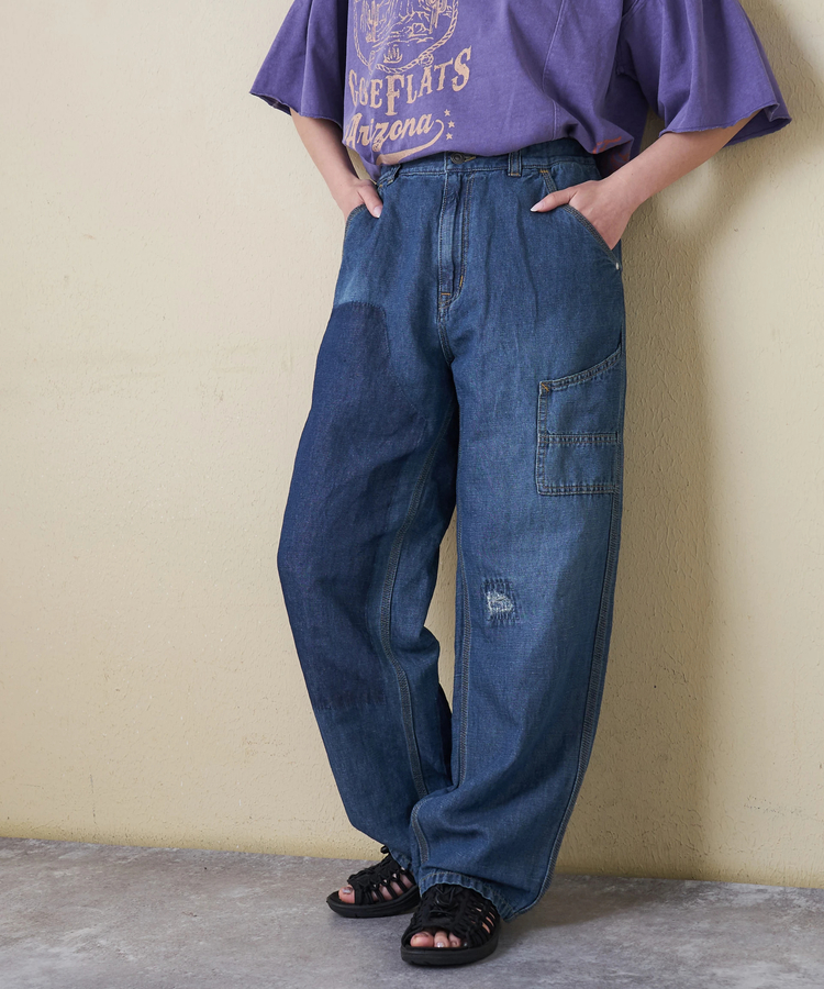 日本預訂 cube sugar CS Cotton-Linen Slub Denim Work Pants