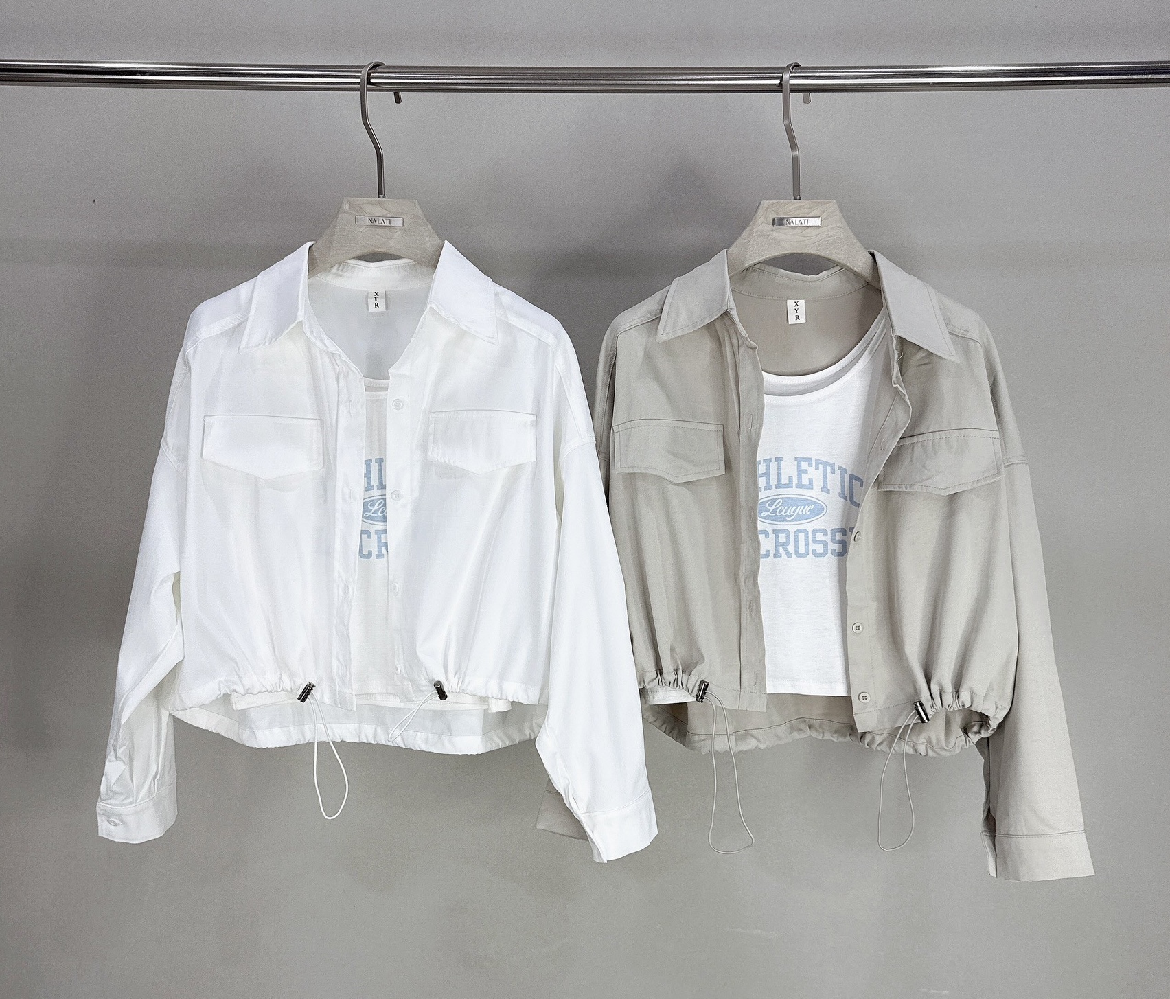 下縮排釦襯衫+字母棉質背心