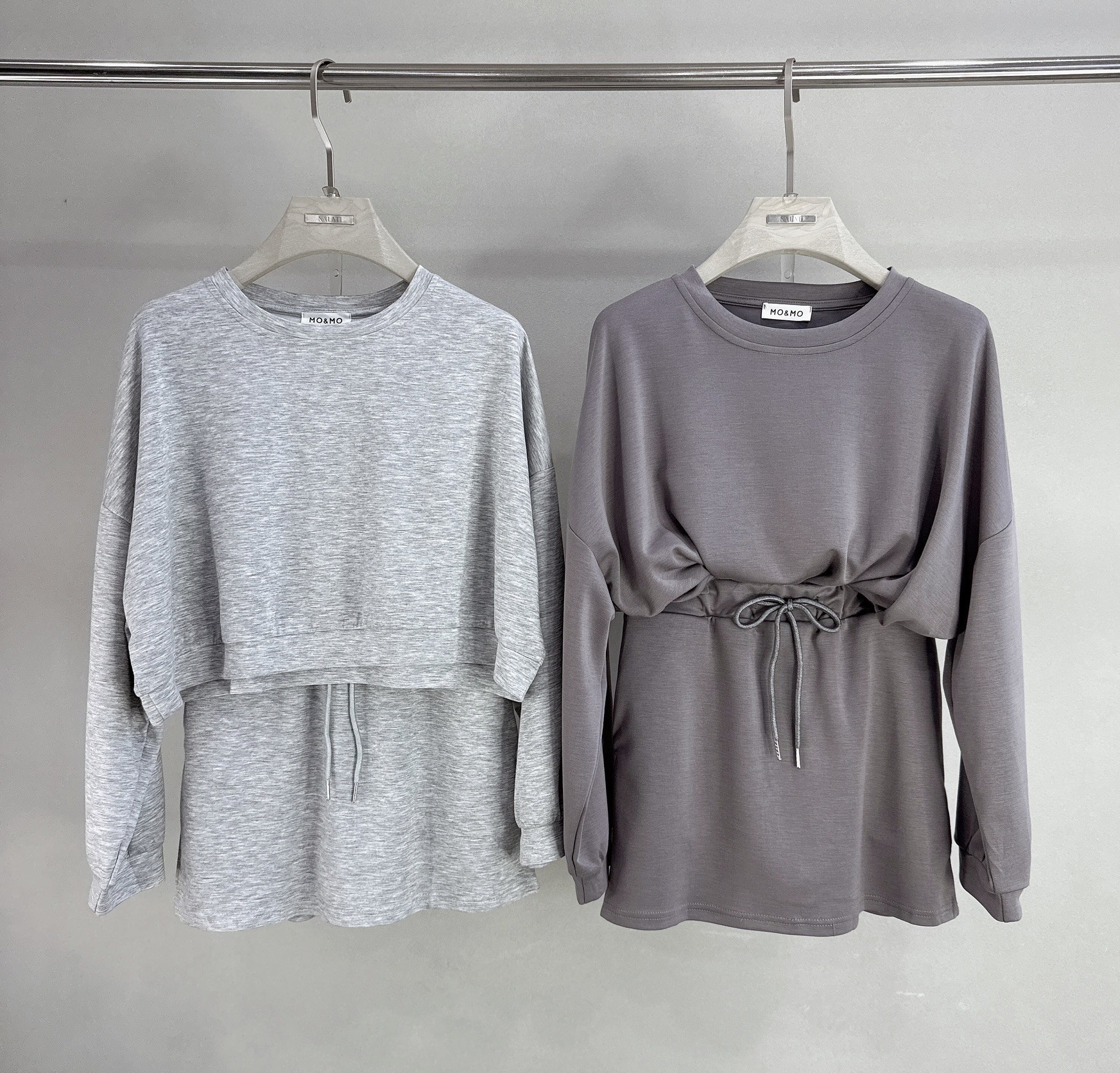 太空棉短版衣+抽繩褲裙