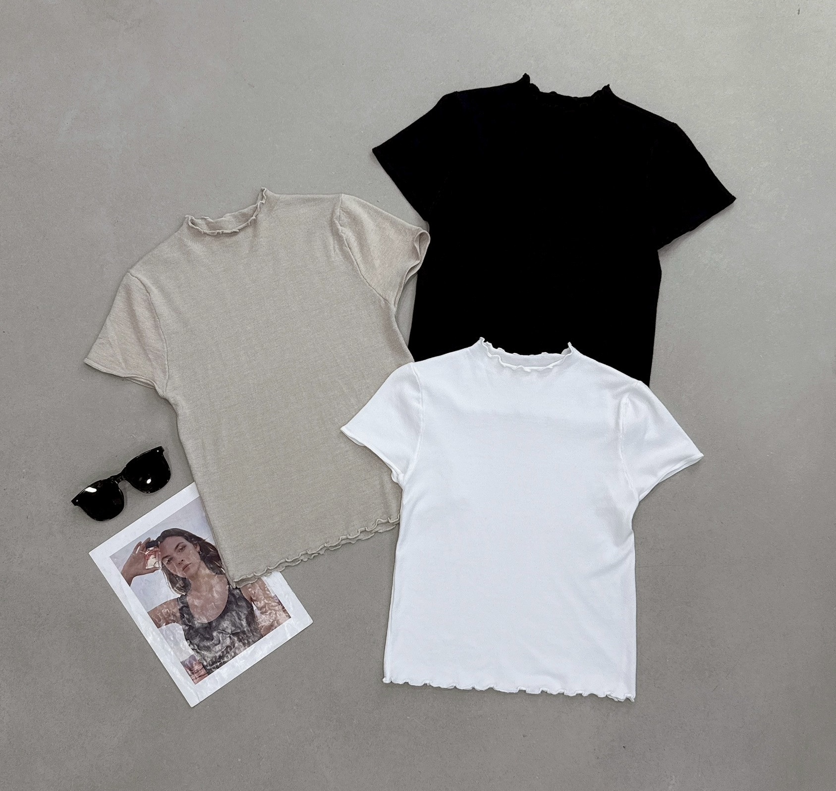 木耳捲邊合身短袖針織衣