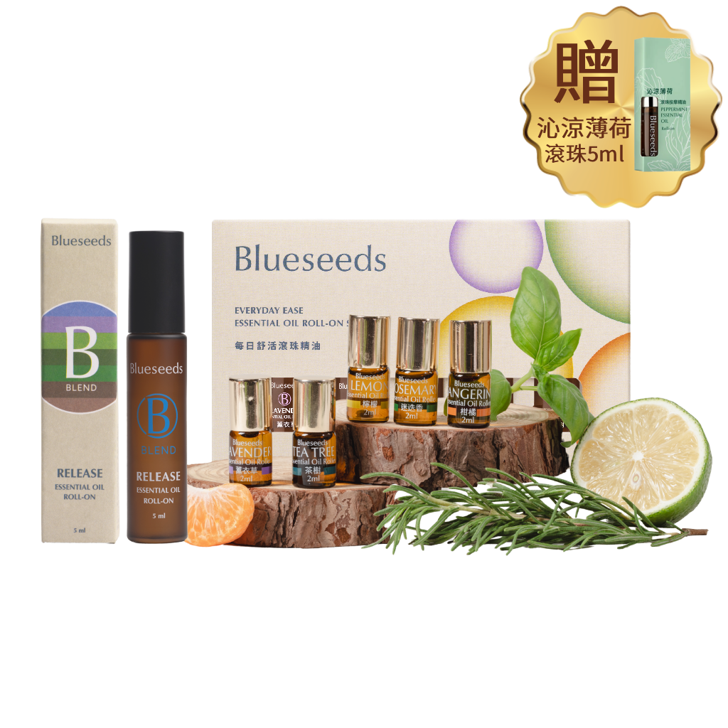 【醒腦專注】舒緩複方滾珠精油5ml + 每日舒活滾珠按摩精油 5 支組 ( 薰衣草/柑橘/茶樹/迷迭香/檸檬 )｜下單贈沁涼薄荷滾珠精油5ml