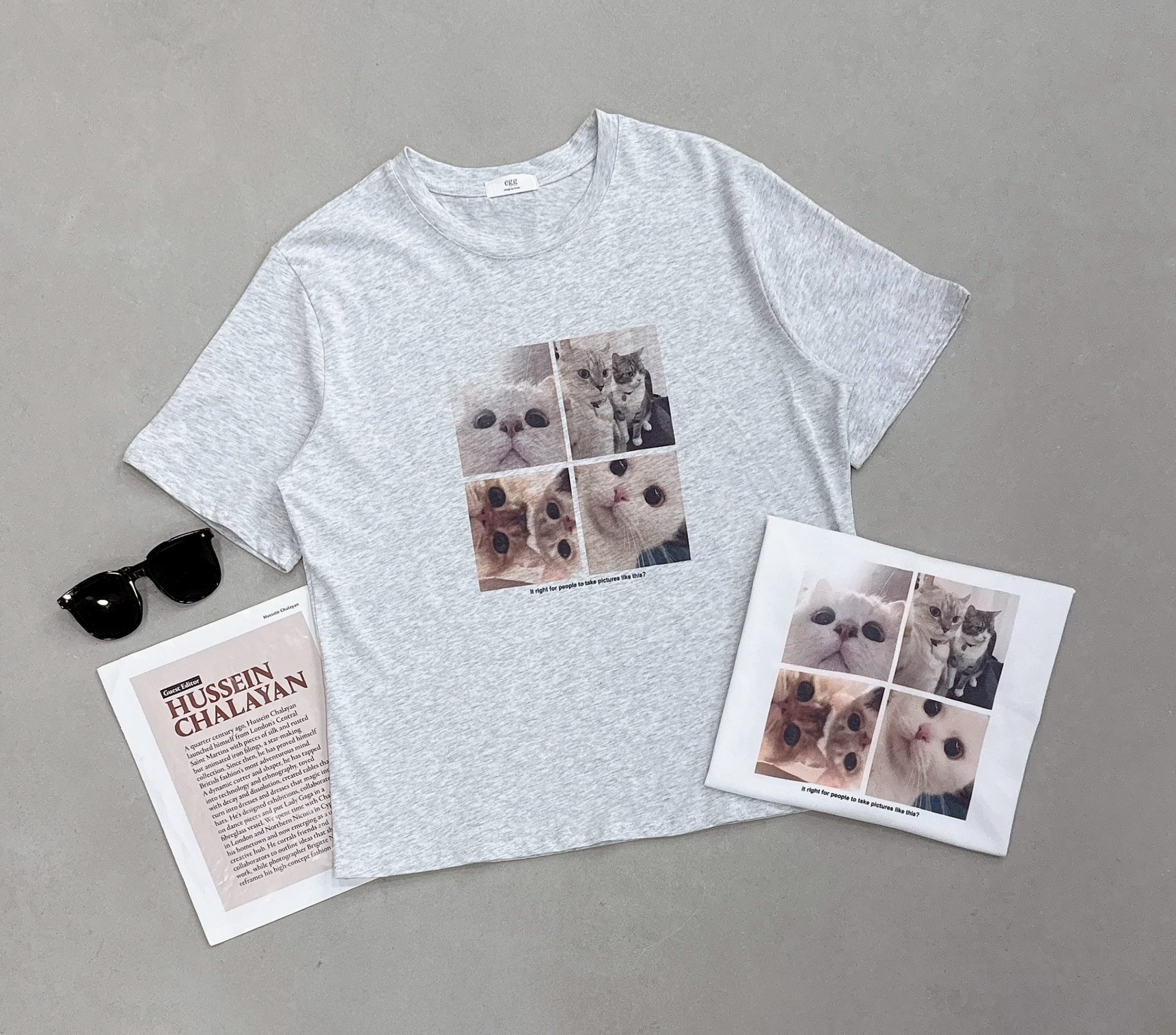 四宮格貓咪圖案棉質衣