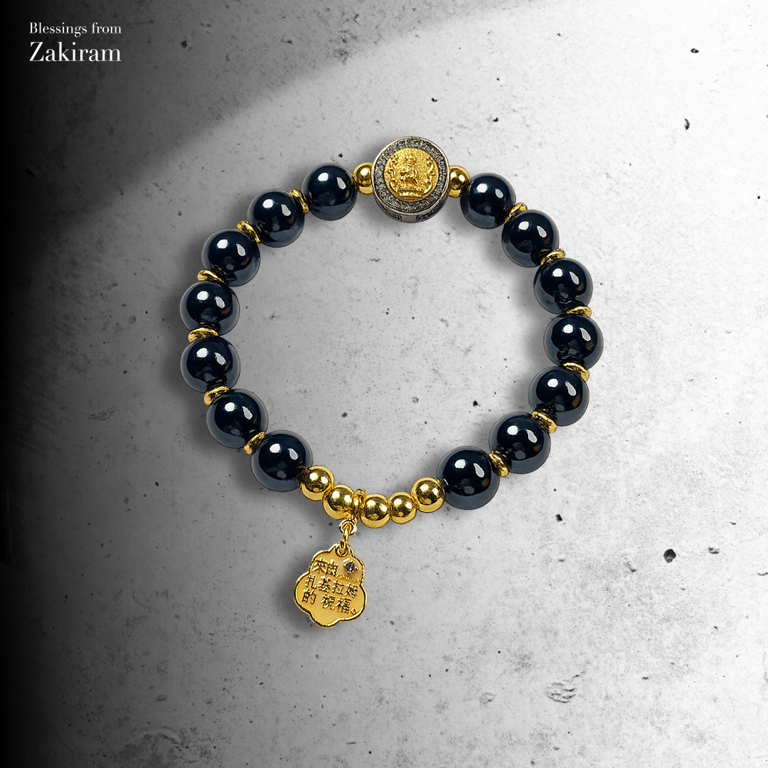 靈赫宮 黑財神 瓷珠手串（藍黑）
