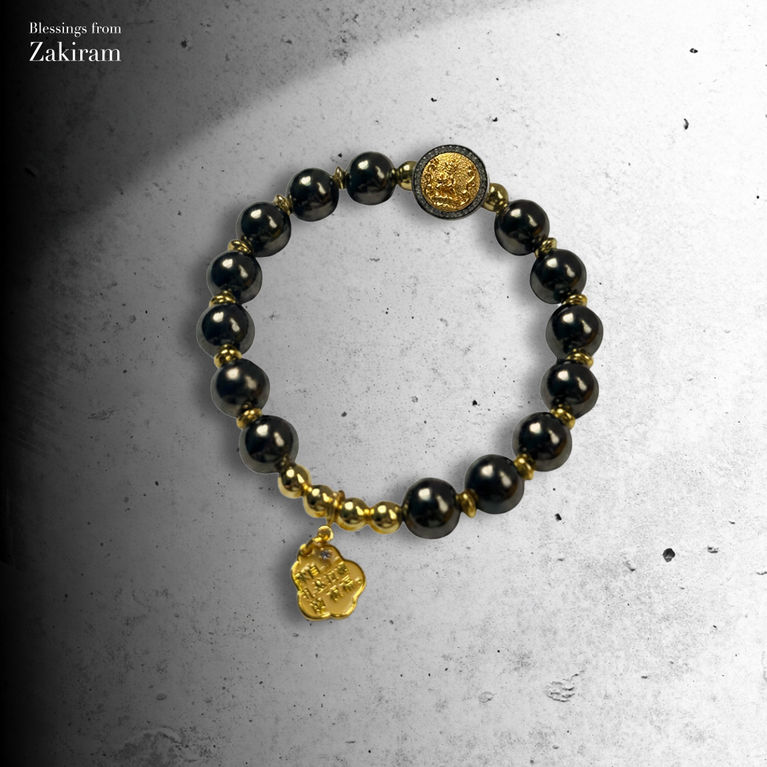 靈赫宮 黑財神 瓷珠手串（咖金）