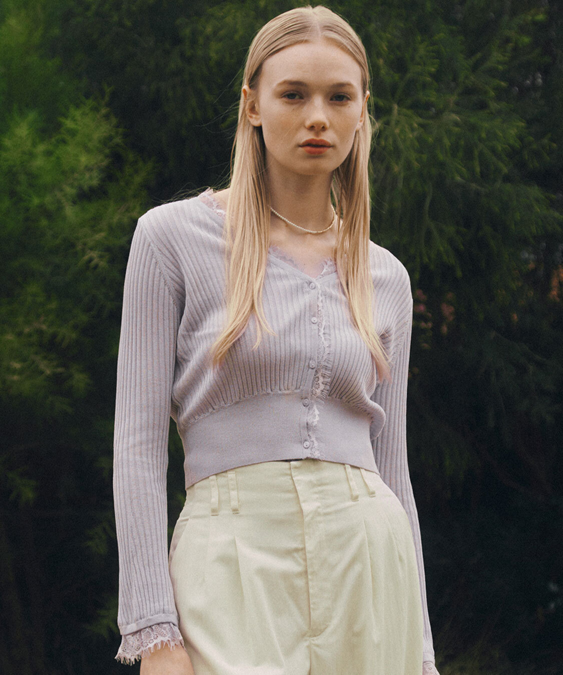 [預購] COCO DEAL 羅紋蕾絲針織開襟衫