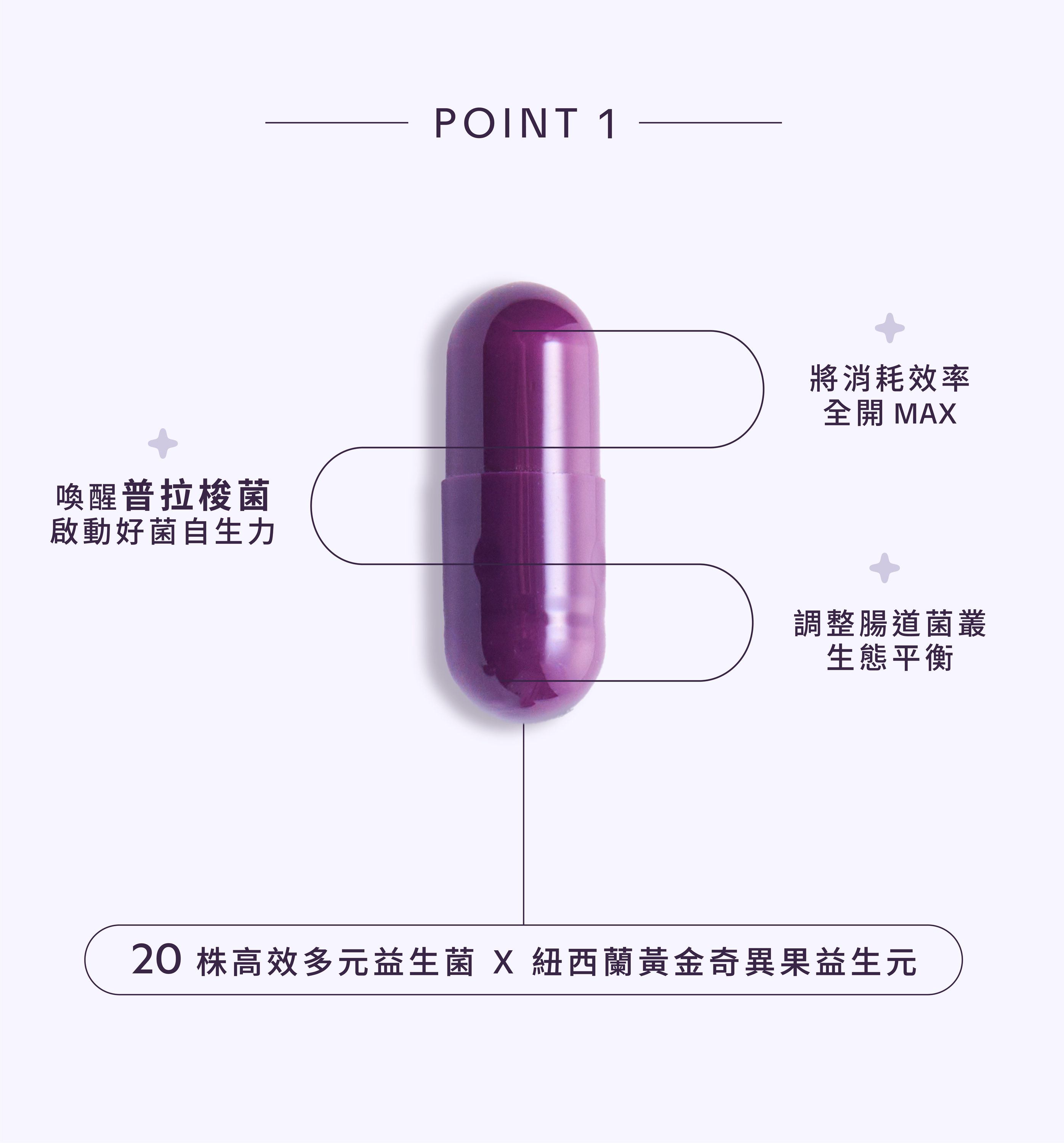 採用 20 株高效多元益生菌與 222 種綜合蔬果酵素，優化腸道環境，由內而外重拾代謝活力。