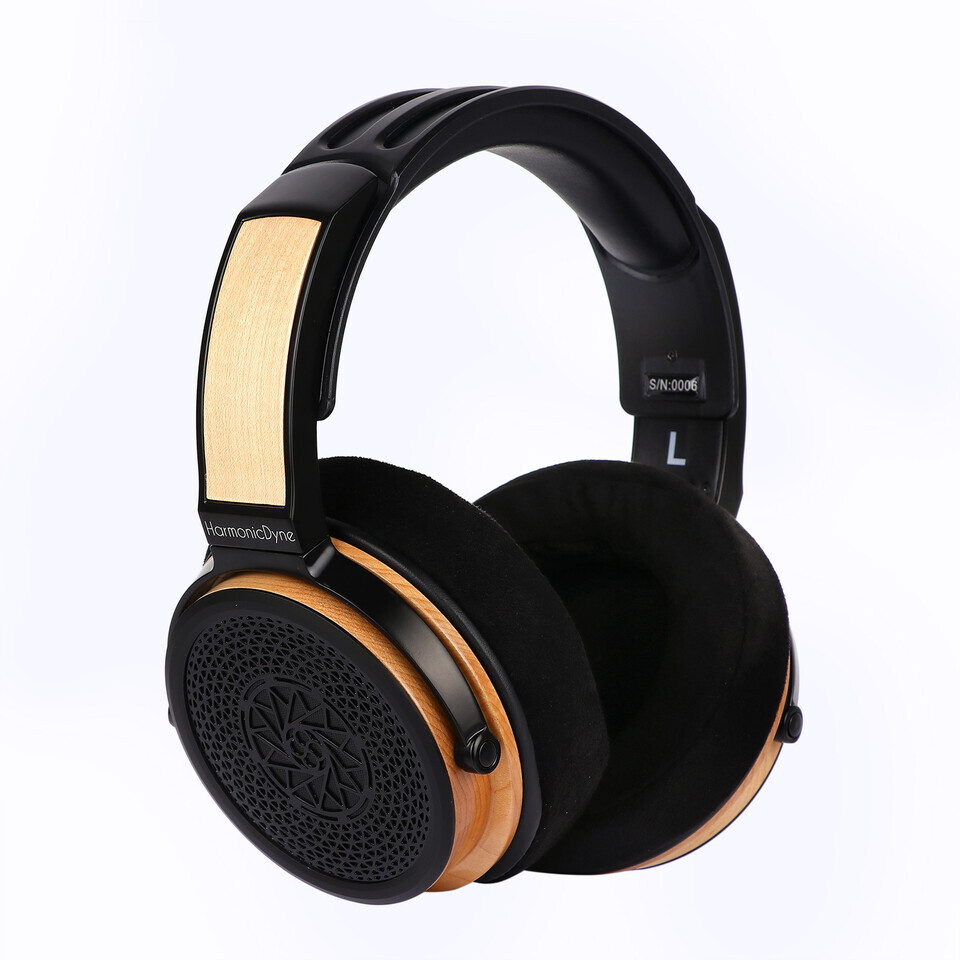 【Display】HarmonicDyne - Poseidon Open-back Headphones | Nickel-plated 50mm drivers | Maple wood shell | XLR 4-pin balanced cable | 64Ω