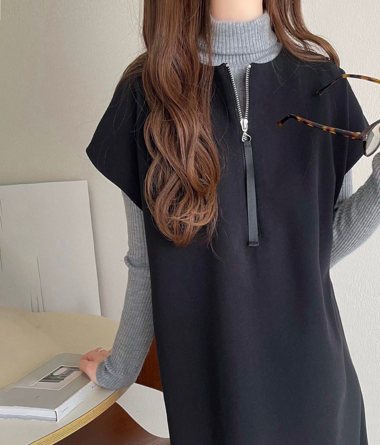 【預購】Classical Elf  JN030205 2way 羊毛感半拉鍊連身裙