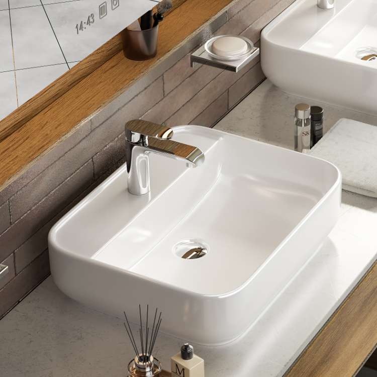Vizio Rectangular Countertop Basin with mixer hole (White)(VZ100301WT)