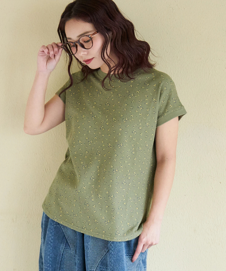 日本預訂 cube sugar CS Waffle Small Floral Print French Pullover