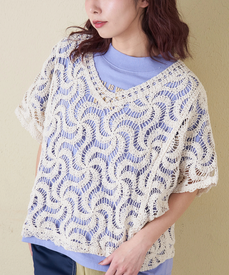 日本預訂 cube sugar CS Lace V-neck Pullover